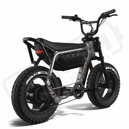 Rear view of the SUPER73-MZFT ebike in Titanium Ore. @color_titanium ore