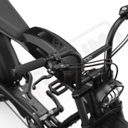 Detail image of the hydraulic brakes on the SUPER73-S2 Laguna ebike in Blackout. @color_blackout