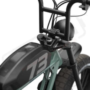 Detail image of the branded stem cap on the SUPER73-S2 Laguna ebike in Agave Green. @color_agave green