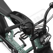 Detail image of the hydraulic brakes on the SUPER73-S2 Laguna ebike in Agave Green. @color_agave green