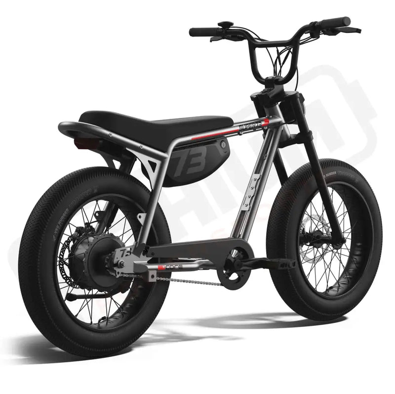 Rear view of the SUPER73-Z Miami Core Legacy Series ebike in metallic aluminum @color_metallic aluminum