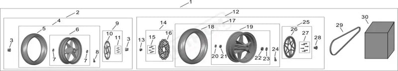 90/90-10(Front) -100/90-10(Rear) Supermoto Front and Rear Wheel Assy. parts diagram