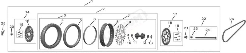 70/100-12-inch Rear Off-road Wheel Assembly parts diagram