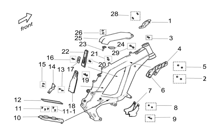 Surron Light Bee X OEM parts diagram — frame, electrical, brakes