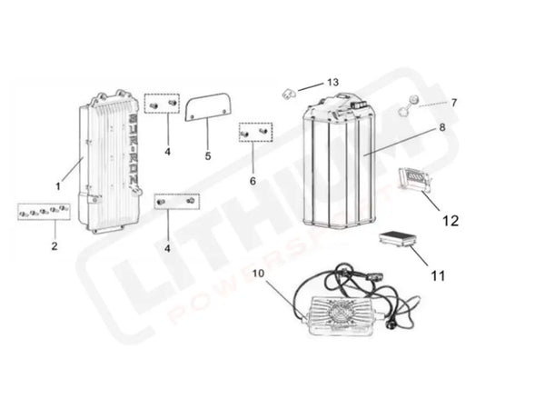 Technical diagram of mechanical parts with labeled components on a white background