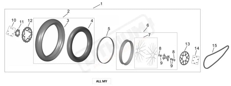 Surron Ultra Bee 130 70 17 SUPERMOTO REAR WHEEL ASSY parts diagram