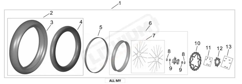 Surron Ultra Bee 100 80 17 SUPERMOTO FRONT WHEEL ASSY parts diagram