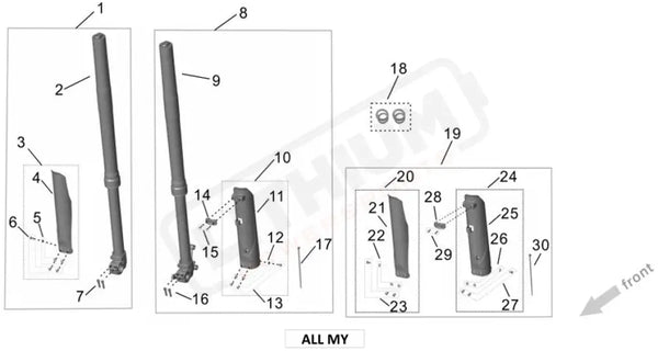 Surron Ultra Bee FRONT FORK parts diagram