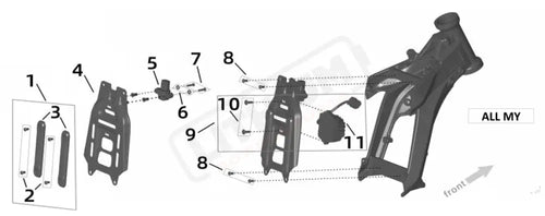 Surron Ultra Bee BATTERY FRONT SUPPORTING PLATE CONVERTER parts diagram