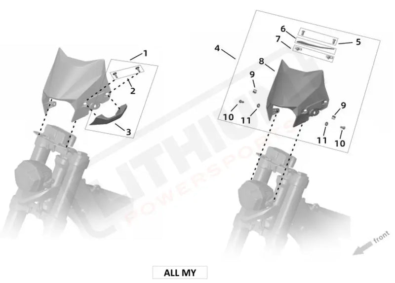 Surron Ultra Bee HEAD LIGHT SHROUD FRONT TURN SIGNAL parts diagram