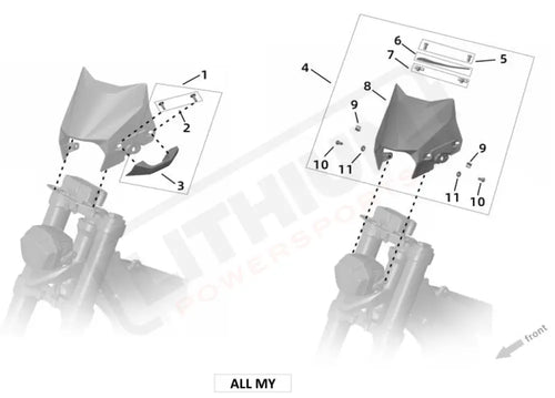 Surron Ultra Bee HEAD LIGHT SHROUD FRONT TURN SIGNAL parts diagram