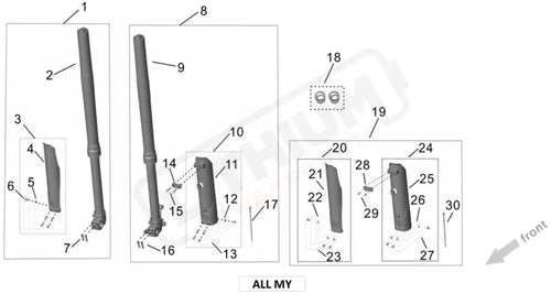 Surron Ultra Bee FRONT FORK parts diagram