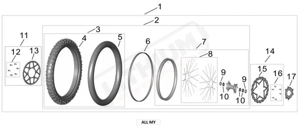 Surron Ultra Bee REAR WHEEL ASSY 100 90 18 parts diagram