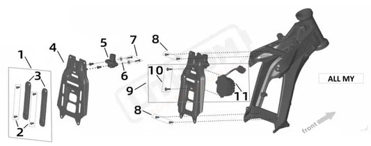 Surron Ultra Bee BATTERY FRONT SUPPORTING PLATE CONVERTER parts diagram