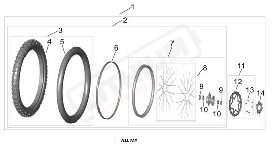 Surron Ultra Bee FRONT WHEEL ASSY 80 100 19 parts diagram