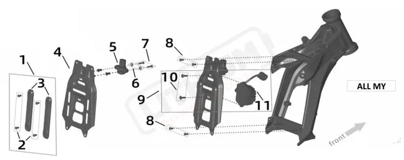 Surron Ultra Bee BATTERY FRONT SUPPORTING PLATE CONVERTER parts diagram
