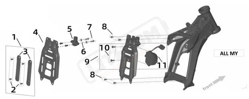 Surron Ultra Bee BATTERY FRONT SUPPORTING PLATE ＆ CONVERTER OEM parts diagram