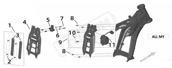 Surron Ultra Bee BATTERY FRONT SUPPORTING PLATE CONVERTER parts diagram