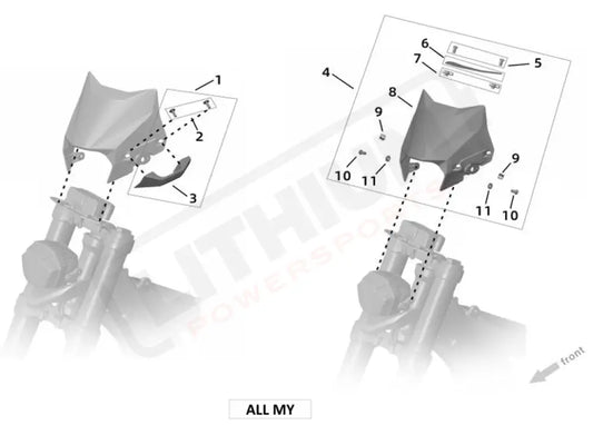 Surron Ultra Bee HEAD LIGHT SHROUD FRONT TURN SIGNAL parts diagram