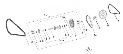 Surron Light Bee X OEM Midshaft Assy. + Secondary Chain Drive Front Sprocket (14T) + Primary Drive Rear Pulley Mid.
