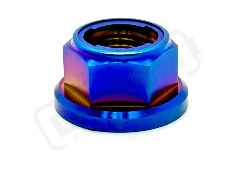 Titanium Sotion/ Torp Motor FW01 GTS01 Reverse Thread Nut - M12 - Burnt Blue / Metal Locking - Titanium Bolts