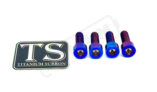 Titanium Stem/ Handlebar Mount Bolts - E-moto Retaining Cap Bolts (4)- Handlebar to Stem Body Clamp Only / Burnt Blue