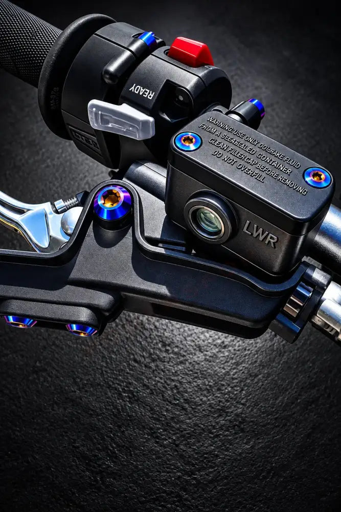 Titanium Surron Ultra Bee Brake Reservoir Cap Bolts - Burnt Blue / 1 brake (2 pcs) - Titanium Bolts