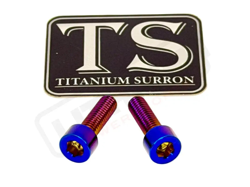 Titanium Surron Ultra Bee Headlight Bracket bolts by Prickly for Baja Squadron - Burnt Blue - Titanium Hardware