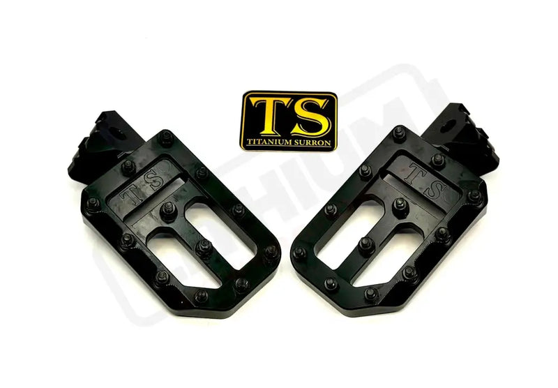 TS Custom Foot Pegs w/ Titanium Grips for Surron and Most Light EMoto - Black / Black - Titanium Grip Footpegs