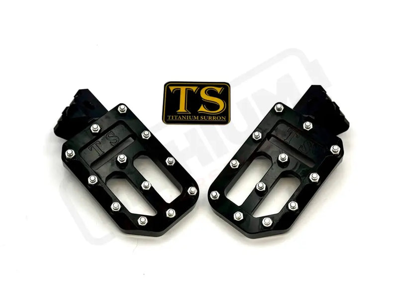 TS Custom Foot Pegs w/ Titanium Grips for Surron and Most Light EMoto - Black / Silver - Titanium Grip Footpegs