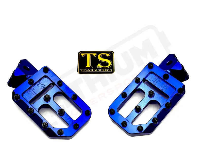 TS Custom Foot Pegs w/ Titanium Grips for Surron and Most Light EMoto - Blue / Black - Titanium Grip Footpegs
