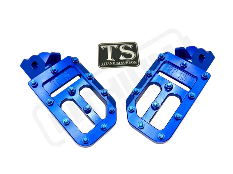 TS Custom Foot Pegs w/ Titanium Grips for Surron and Most Light EMoto - Blue / Blue - Titanium Grip Footpegs