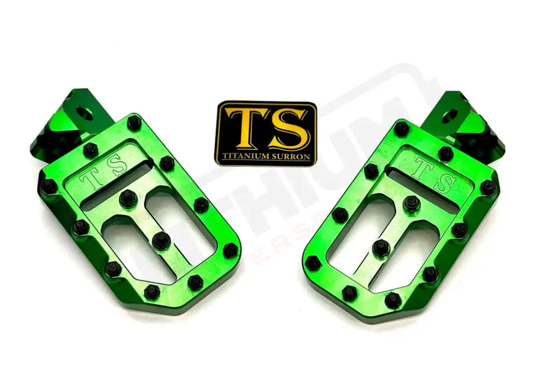 TS Custom Foot Pegs w/ Titanium Grips for Surron and Most Light EMoto - Green / Black - Titanium Grip Footpegs