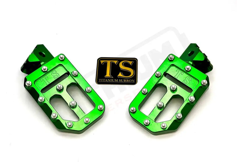 TS Custom Foot Pegs w/ Titanium Grips for Surron and Most Light EMoto - Green / Silver - Titanium Grip Footpegs