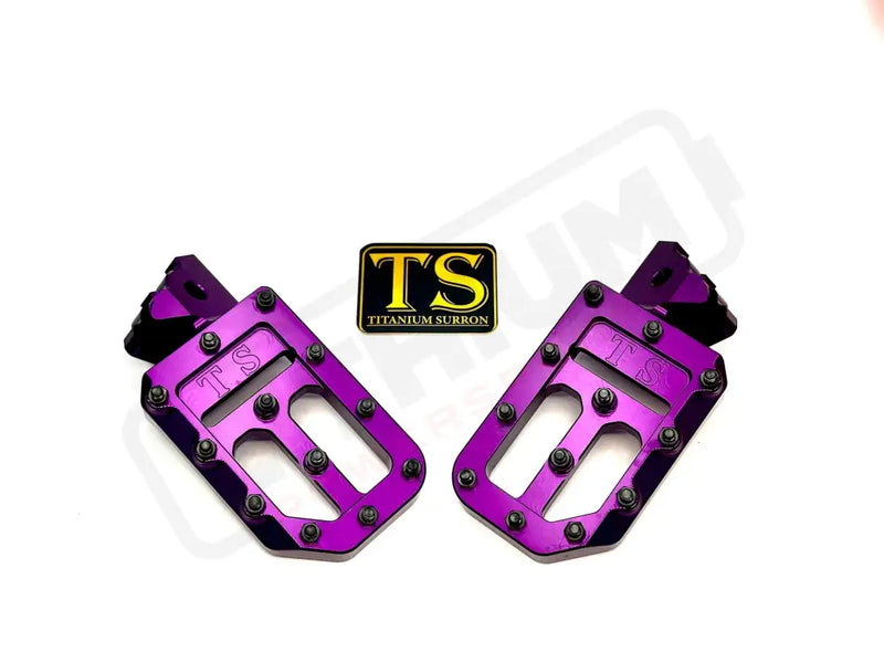 TS Custom Foot Pegs w/ Titanium Grips for Surron and Most Light EMoto - Purple / Black - Titanium Grip Footpegs