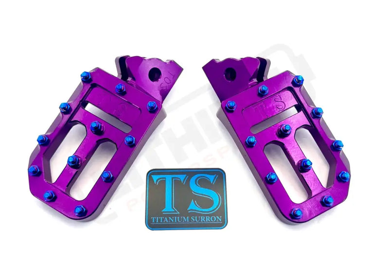 TS Custom Foot Pegs w/ Titanium Grips for Surron and Most Light EMoto - Purple / Burnt Blue - Titanium Grip Footpegs