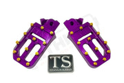 TS Custom Foot Pegs w/ Titanium Grips for Surron and Most Light EMoto - Purple / Gold - Titanium Grip Footpegs