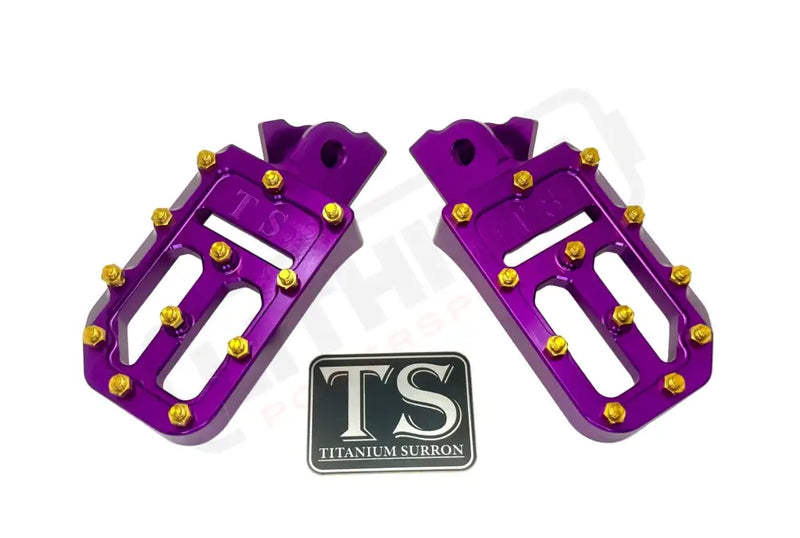 TS Custom Foot Pegs w/ Titanium Grips for Surron and Most Light EMoto - Purple / Gold - Titanium Grip Footpegs