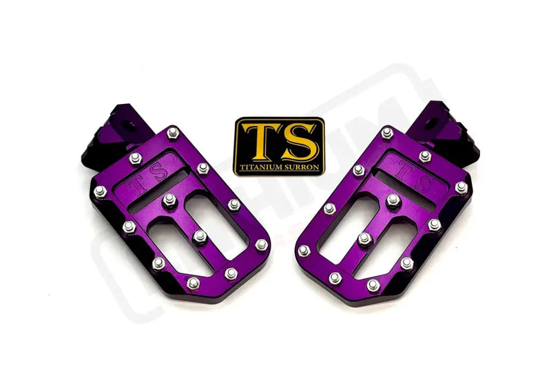 TS Custom Foot Pegs w/ Titanium Grips for Surron and Most Light EMoto - Purple / Silver - Titanium Grip Footpegs