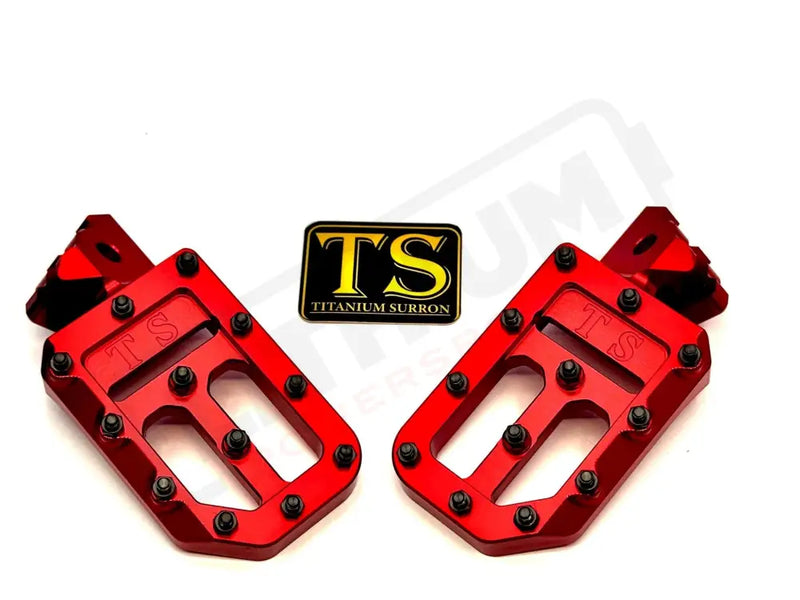 TS Custom Foot Pegs w/ Titanium Grips for Surron and Most Light EMoto - Red / Black - Titanium Grip Footpegs