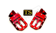 TS Custom Foot Pegs w/ Titanium Grips for Surron and Most Light EMoto - Red / Silver - Titanium Grip Footpegs
