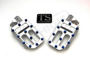 TS Custom Foot Pegs w/ Titanium Grips for Surron and Most Light EMoto - Silver / Blue - Titanium Grip Footpegs