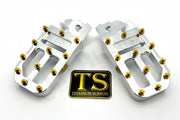 TS Custom Foot Pegs w/ Titanium Grips for Surron and Most Light EMoto - Silver / Gold - Titanium Hardware
