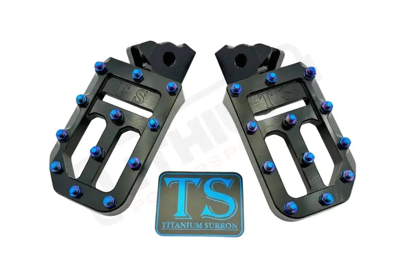 TS Custom Foot Pegs w/ Titanium Grips for Talaria and Altis - Black / Burnt Blue - Titanium Grip Footpegs