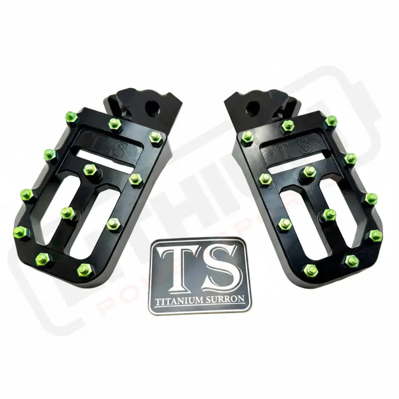 TS Custom Foot Pegs w/ Titanium Grips for Talaria and Altis - Black / Green - Titanium Grip Footpegs