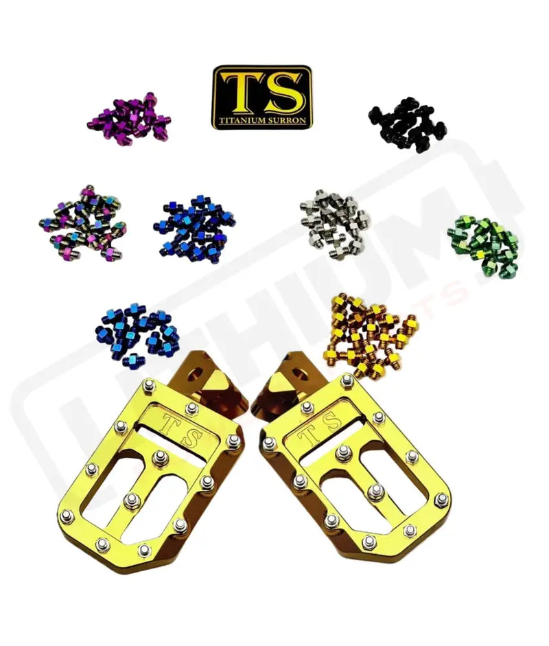 TS Custom Foot Pegs w/ Titanium Grips for Talaria and Altis - Gold / Burnt Blue - Titanium Grip Footpegs