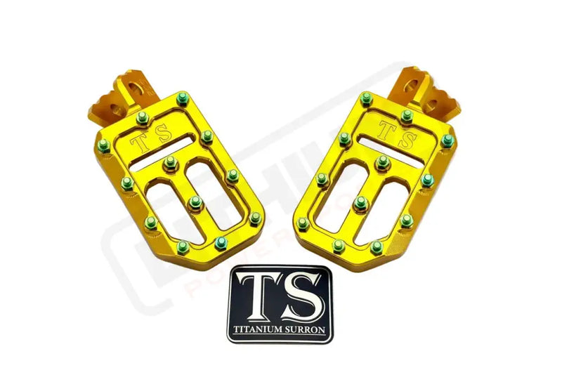 TS Custom Foot Pegs w/ Titanium Grips for Talaria and Altis - Gold / Green - Titanium Grip Footpegs