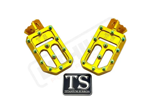 TS Custom Foot Pegs w/ Titanium Grips for Talaria and Altis - Gold / Green - Titanium Grip Footpegs