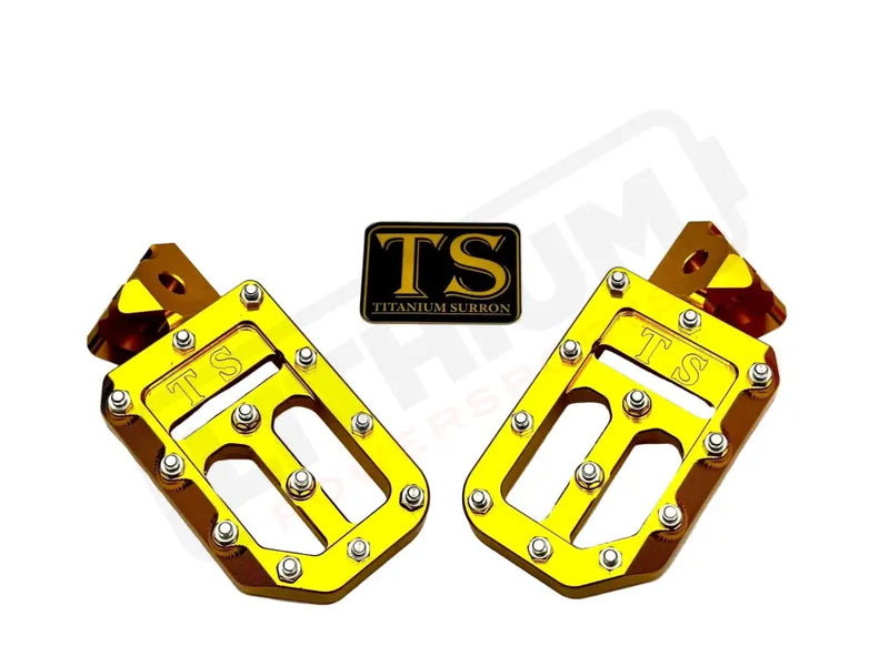 TS Custom Foot Pegs w/ Titanium Grips for Talaria and Altis - Gold / Silver - Titanium Grip Footpegs