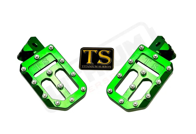 TS Custom Foot Pegs w/ Titanium Grips for Talaria and Altis - Green / Silver - Titanium Grip Footpegs